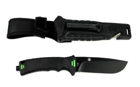 Нож Ganzo с точилкой и огнивом в чехле,черный G8012-BK